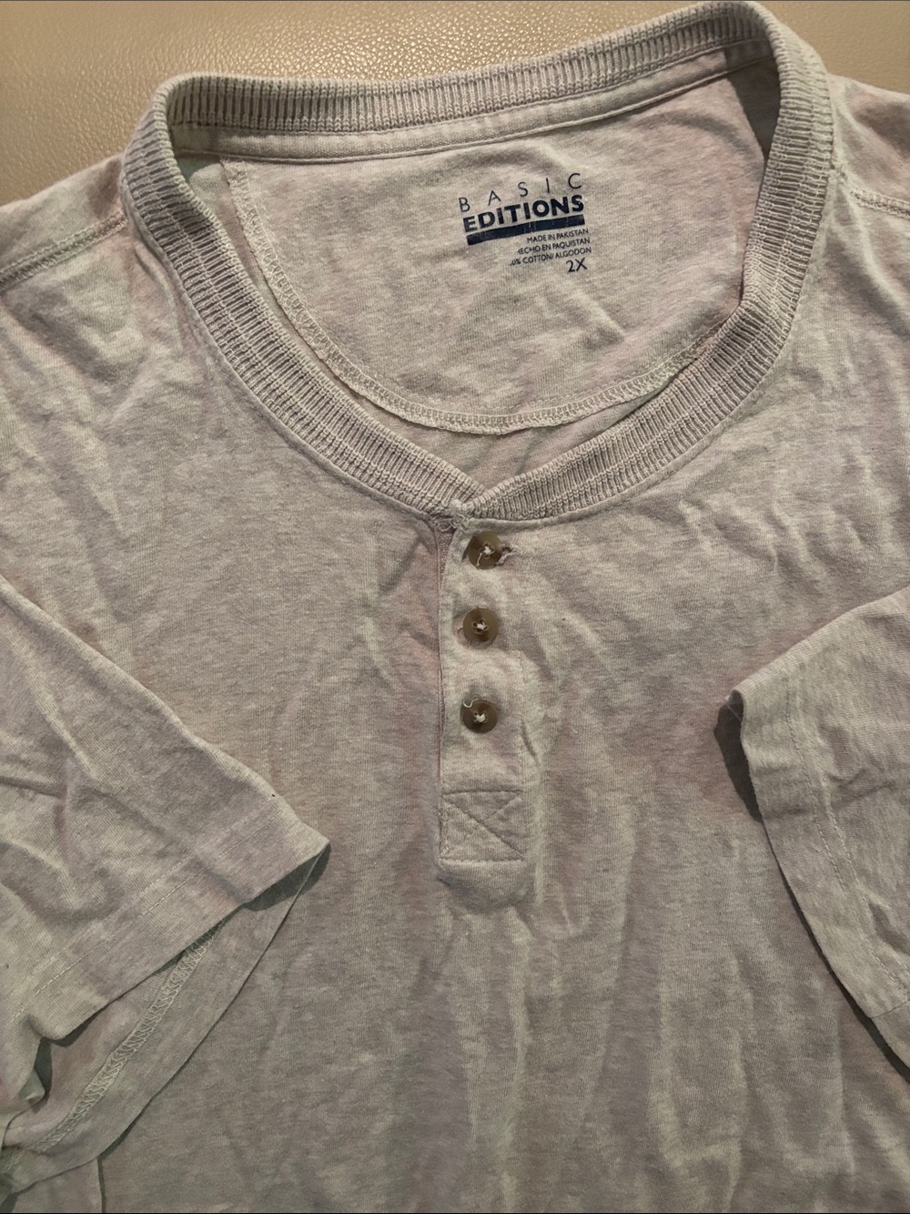 Basic Editions Light Gray Short-Sleeve Henley Shirt